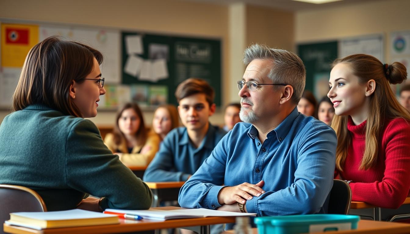 Students studying together in modern classroom